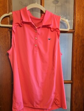 Vineyard Vines Pink Ruffle-Shoulder Polo Tank